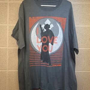 Disney Parks Couple Shirt Adult 2XL Gray Han Solo Princess Leia Graphic